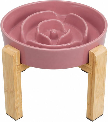 Elevated Slow Feeder Dog Bowl, 6.7" Ceramic Maze Dog Bowl with Stand