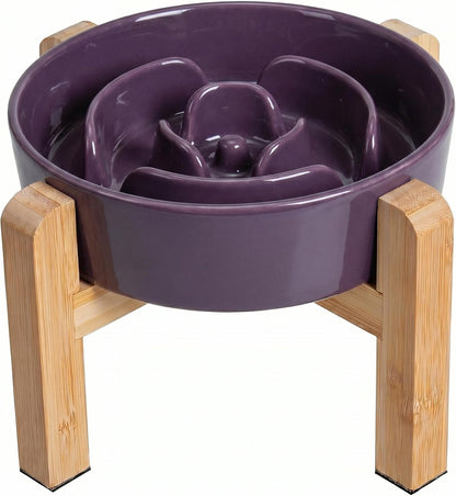 Elevated Slow Feeder Dog Bowl, 6.7" Ceramic Maze Dog Bowl with Stand