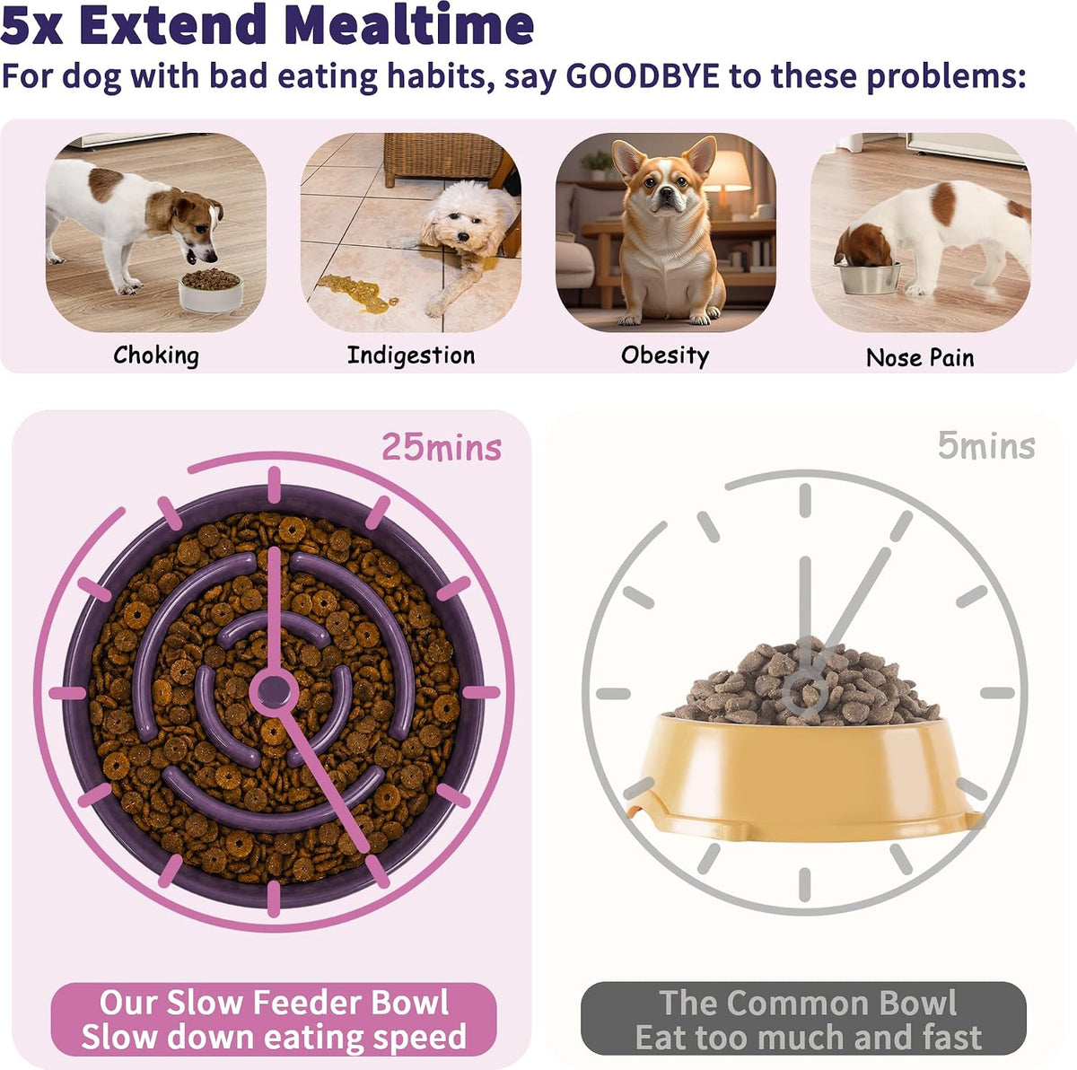 Elevated Slow Feeder Dog Bowl, 6.7" Ceramic Maze Dog Bowl with Stand