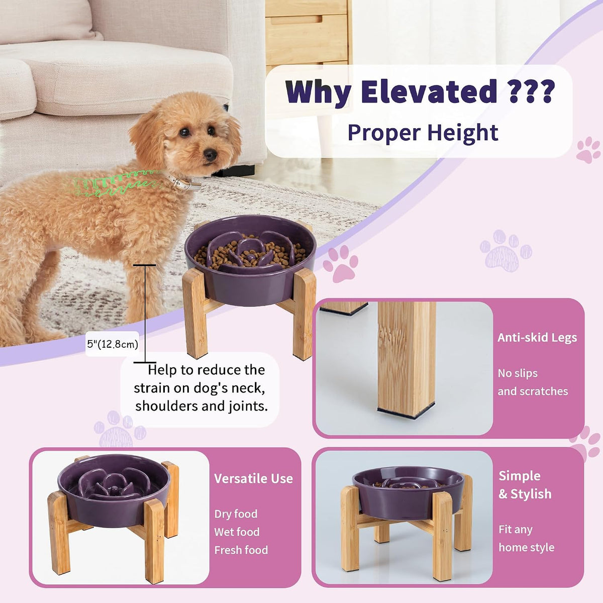 Elevated Slow Feeder Dog Bowl, 6.7" Ceramic Maze Dog Bowl with Stand