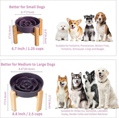 Elevated Slow Feeder Dog Bowl, 6.7" Ceramic Maze Dog Bowl with Stand