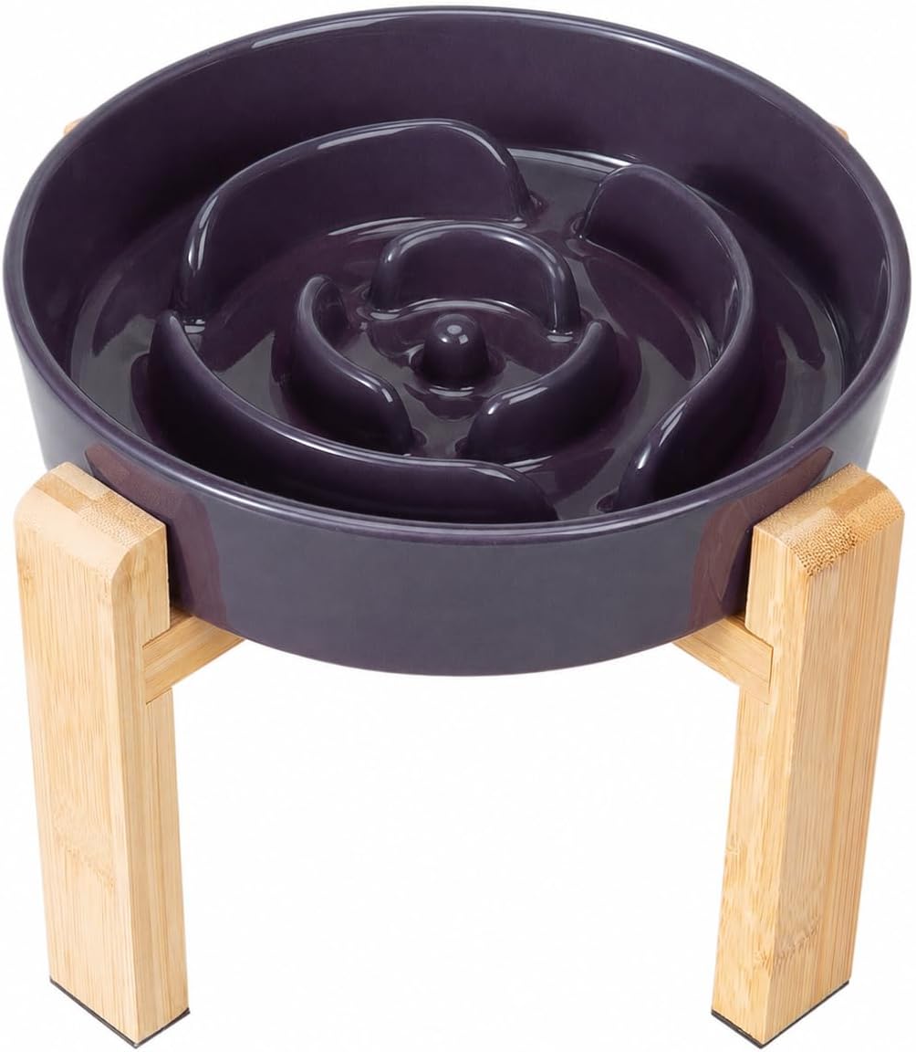 Elevated Slow Feeder Dog Bowl, 6.7" Ceramic Maze Dog Bowl with Stand