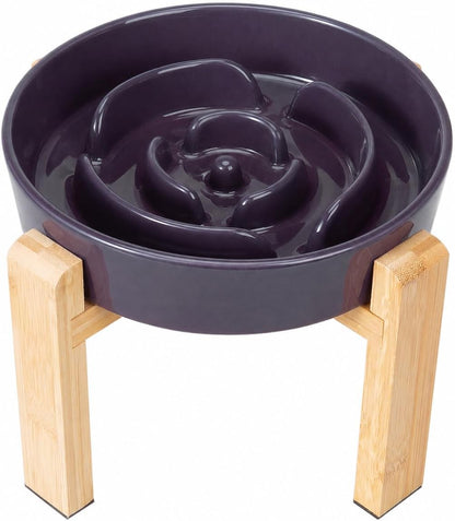 Elevated Slow Feeder Dog Bowl, 6.7" Ceramic Maze Dog Bowl with Stand
