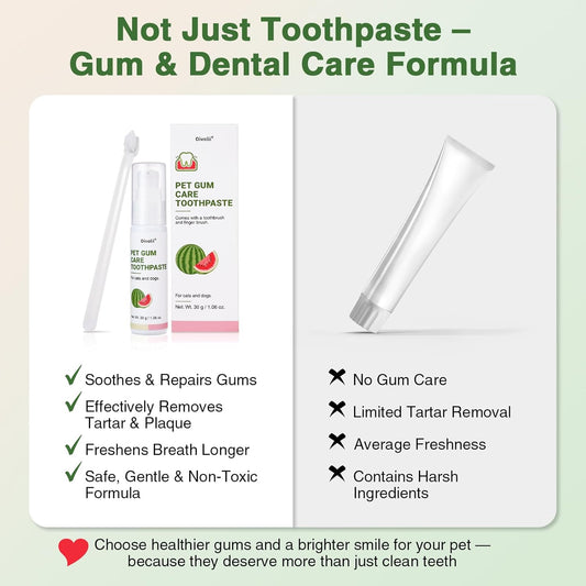 Dog Toothpaste Kit for Gum Care – Watermelon Flavor Dental Toothpaste with Finger Brush & Long-Handle Toothbrush – Reduces Plaque, Soothes Gums, Freshens Breath – Safe for Daily Use