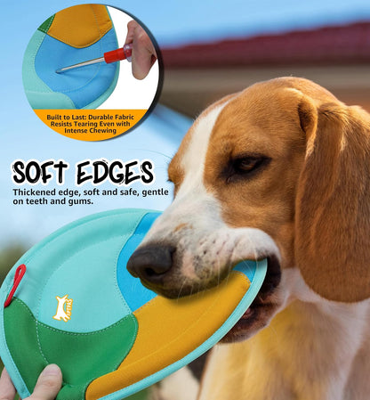 Dog Flying Disc Dog Flyer Toy for Fetch, Durable Nylon 9.5" Diameter with Soft and Thick Edges, Gentle on Teeth & Gums, Lightweight & Water Floating, Outdoor Play for All Breeds (A-Blue/Orange)