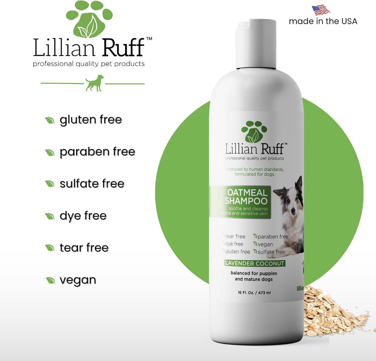 PRO Formula Deodorizing Oatmeal Dog Shampoo - Calms Itching & Allergies, Ultra-Nourishing Dry Skin Relief - Oatmeal, Aloe, Coconut Oil, Lavender & Provitamin B5 - Made in USA 16oz+Brush