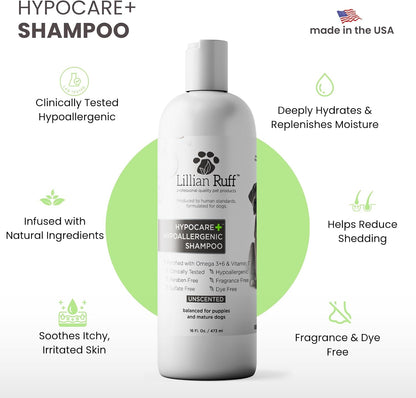 PRO Formula Deodorizing Oatmeal Dog Shampoo - Calms Itching & Allergies, Ultra-Nourishing Dry Skin Relief - Oatmeal, Aloe, Coconut Oil, Lavender & Provitamin B5 - Made in USA 16oz+Brush
