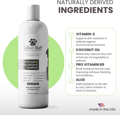 PRO Formula Deodorizing Oatmeal Dog Shampoo - Calms Itching & Allergies, Ultra-Nourishing Dry Skin Relief - Oatmeal, Aloe, Coconut Oil, Lavender & Provitamin B5 - Made in USA 16oz+Brush