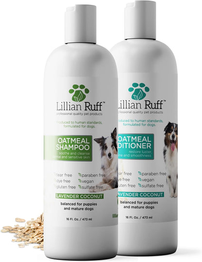 PRO Formula Deodorizing Oatmeal Dog Shampoo - Calms Itching & Allergies, Ultra-Nourishing Dry Skin Relief - Oatmeal, Aloe, Coconut Oil, Lavender & Provitamin B5 - Made in USA 16oz+Brush