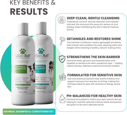 PRO Formula Deodorizing Oatmeal Dog Shampoo - Calms Itching & Allergies, Ultra-Nourishing Dry Skin Relief - Oatmeal, Aloe, Coconut Oil, Lavender & Provitamin B5 - Made in USA 16oz+Brush