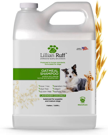 PRO Formula Deodorizing Oatmeal Dog Shampoo - Calms Itching & Allergies, Ultra-Nourishing Dry Skin Relief - Oatmeal, Aloe, Coconut Oil, Lavender & Provitamin B5 - Made in USA 16oz+Brush