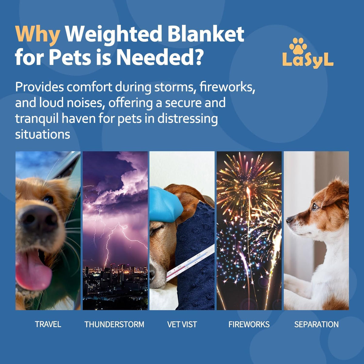 Weighted Blanket for Pets | Thunder Blanket for Dogs Anxiety | Premium Soft Minky | Relaxation & Calming & Anti Anxiety | Used in Car, Bed, Couch | Blue Grey Star, Washable Small (24"x32")