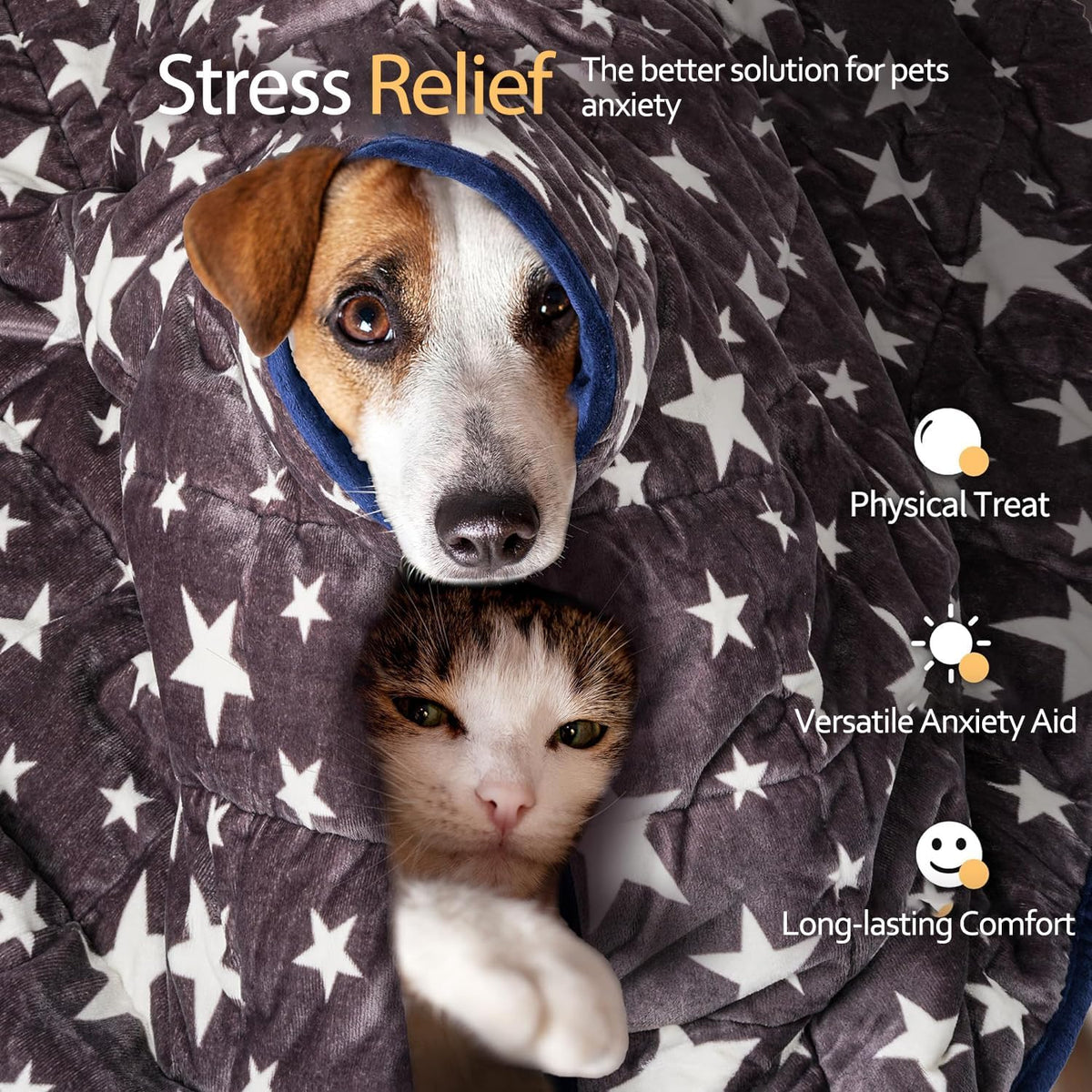 Weighted Blanket for Pets | Thunder Blanket for Dogs Anxiety | Premium Soft Minky | Relaxation & Calming & Anti Anxiety | Used in Car, Bed, Couch | Blue Grey Star, Washable Small (24"x32")