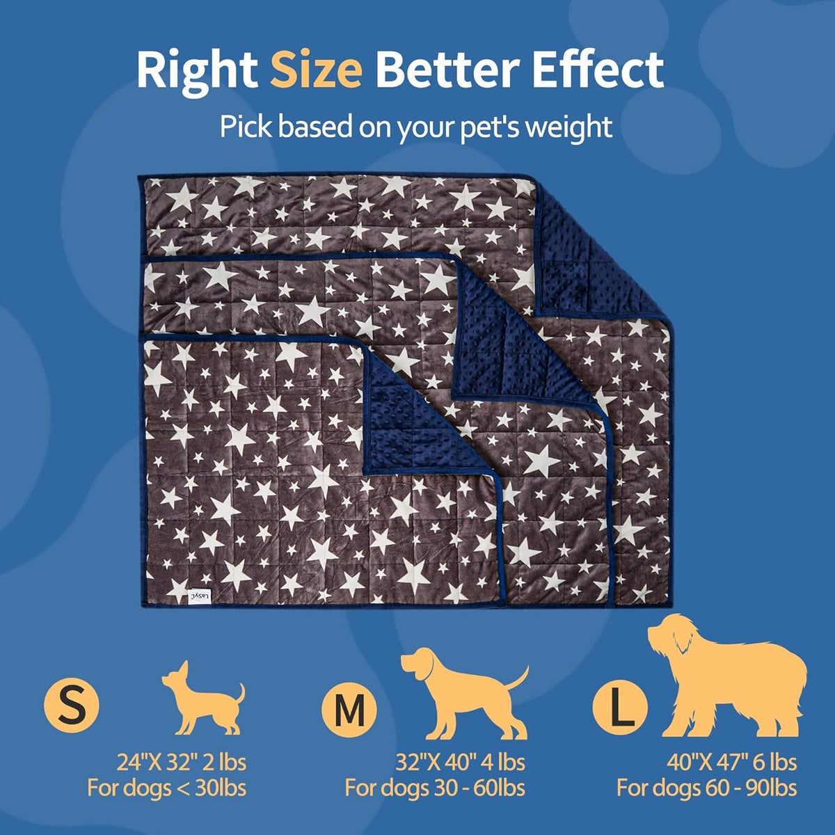 Weighted Blanket for Pets | Thunder Blanket for Dogs Anxiety | Premium Soft Minky | Relaxation & Calming & Anti Anxiety | Used in Car, Bed, Couch | Blue Grey Star, Washable Small (24"x32")
