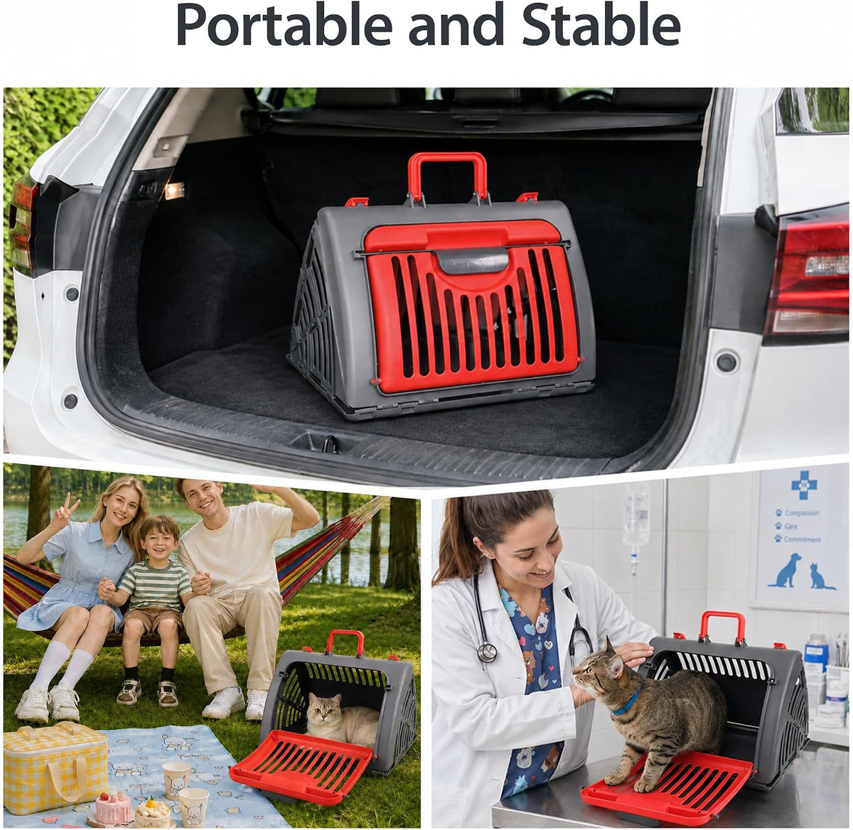 Foldable Portable Pet Carrier, Cat Carrier with Opening Door