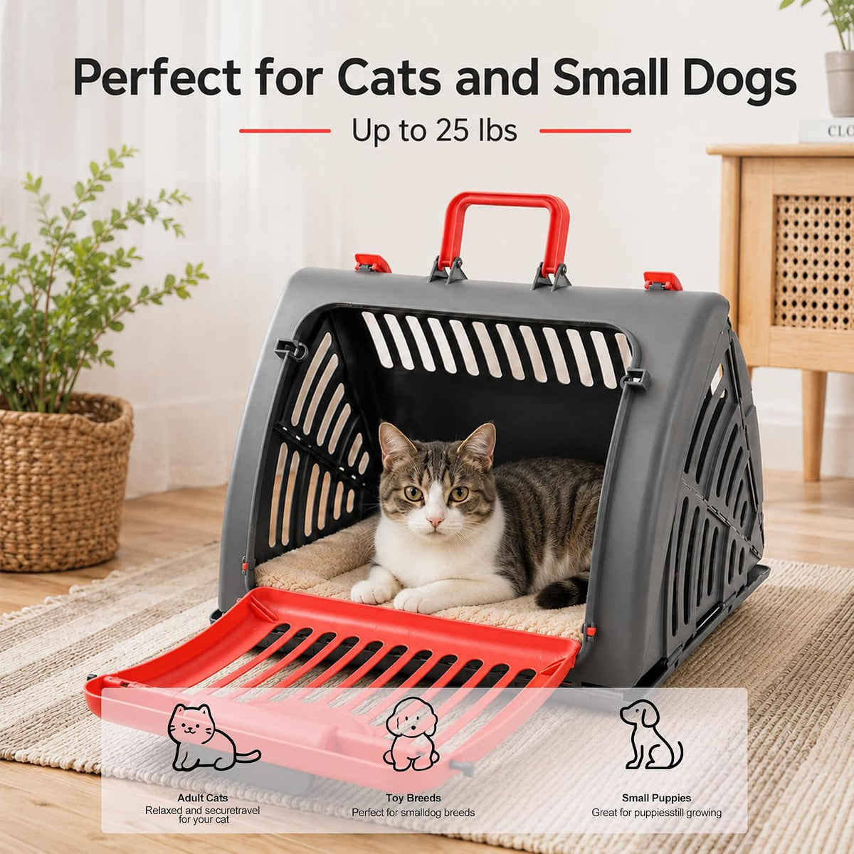 Foldable Portable Pet Carrier, Cat Carrier with Opening Door