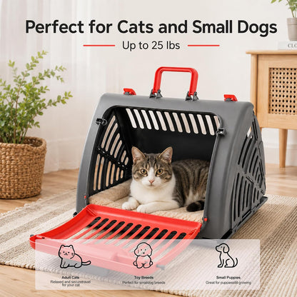 Foldable Portable Pet Carrier, Cat Carrier with Opening Door
