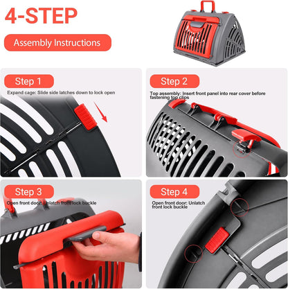 Foldable Portable Pet Carrier, Cat Carrier with Opening Door