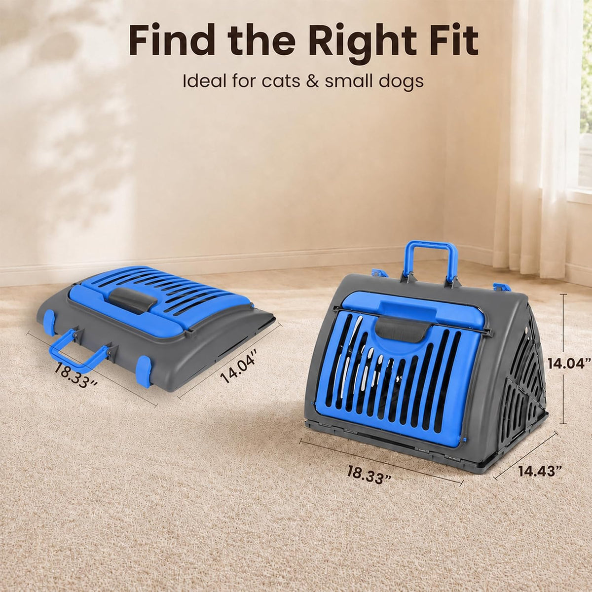 Foldable Portable Pet Carrier, Cat Carrier with Opening Door
