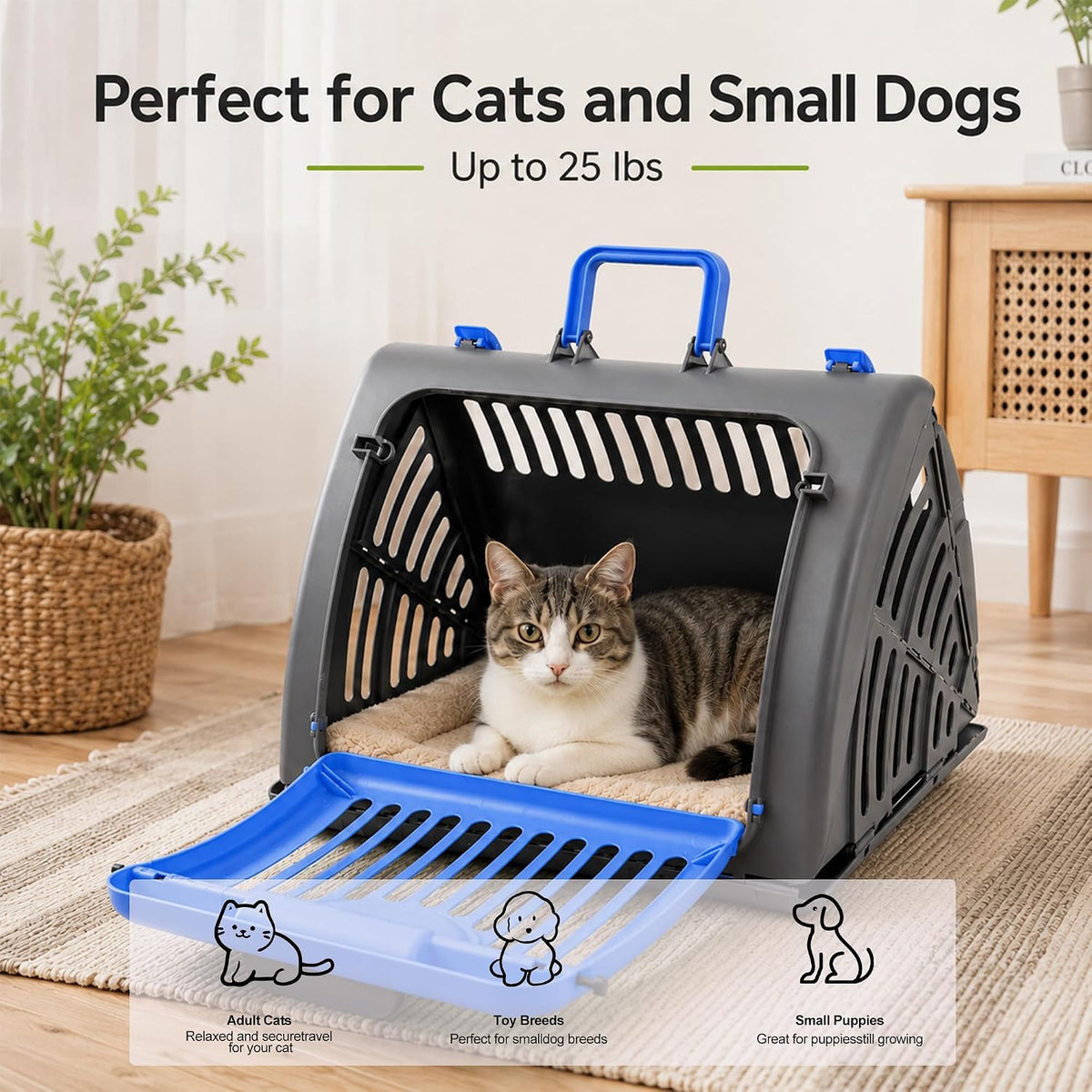 Foldable Portable Pet Carrier, Cat Carrier with Opening Door