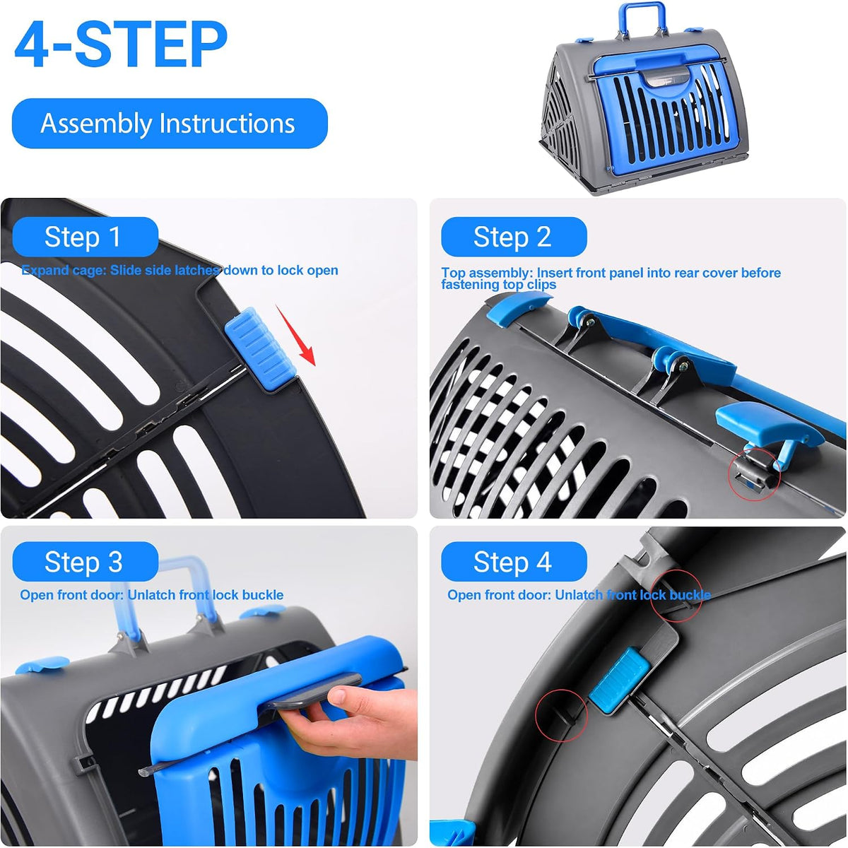 Foldable Portable Pet Carrier, Cat Carrier with Opening Door