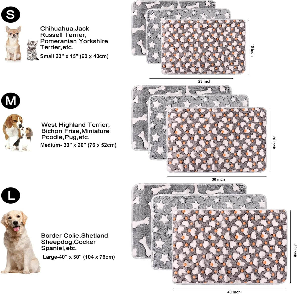3 Pack Fleece Pet Blankets Warm Bed Throw for Dogs & Cats 23x15in