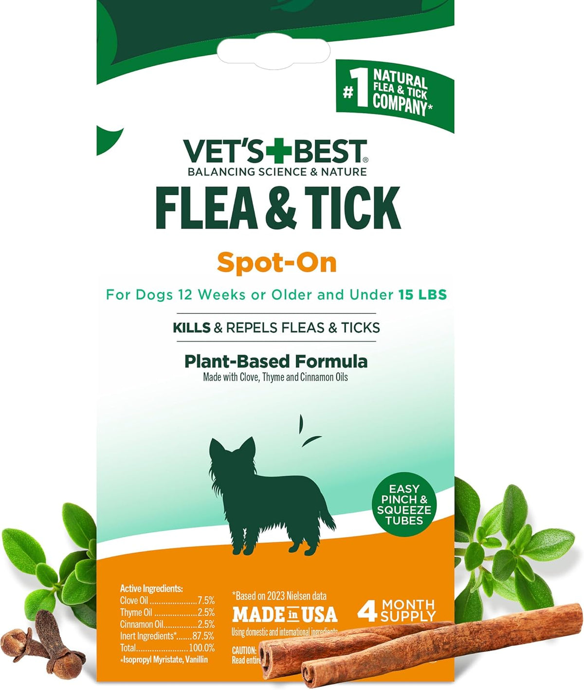 Flea & Tick Drops for Small Dogs, Spot On Treatment, 4mo Supply