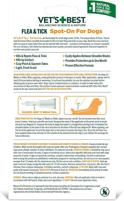 Flea & Tick Drops for Small Dogs, Spot On Treatment, 4mo Supply