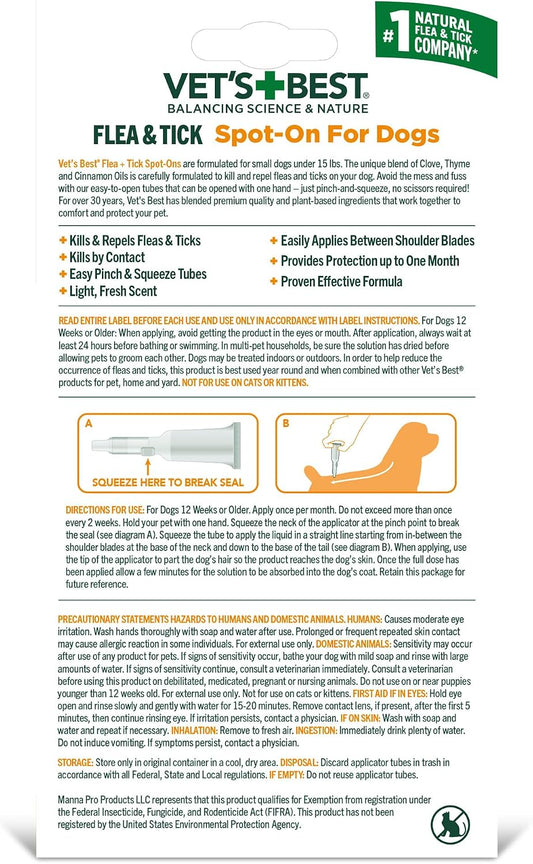 Flea & Tick Drops for Small Dogs, Spot On Treatment, 4mo Supply