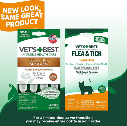Flea & Tick Drops for Small Dogs, Spot On Treatment, 4mo Supply
