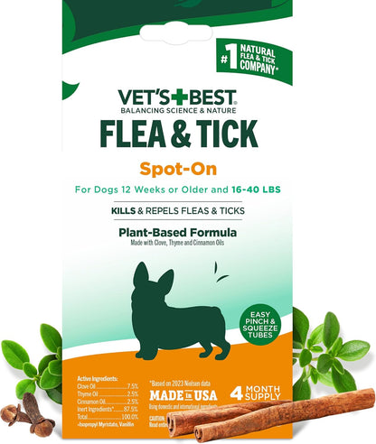 Flea & Tick Drops for Small Dogs, Spot On Treatment, 4mo Supply