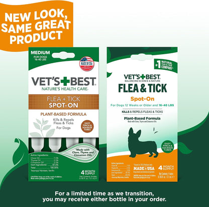 Flea & Tick Drops for Small Dogs, Spot On Treatment, 4mo Supply
