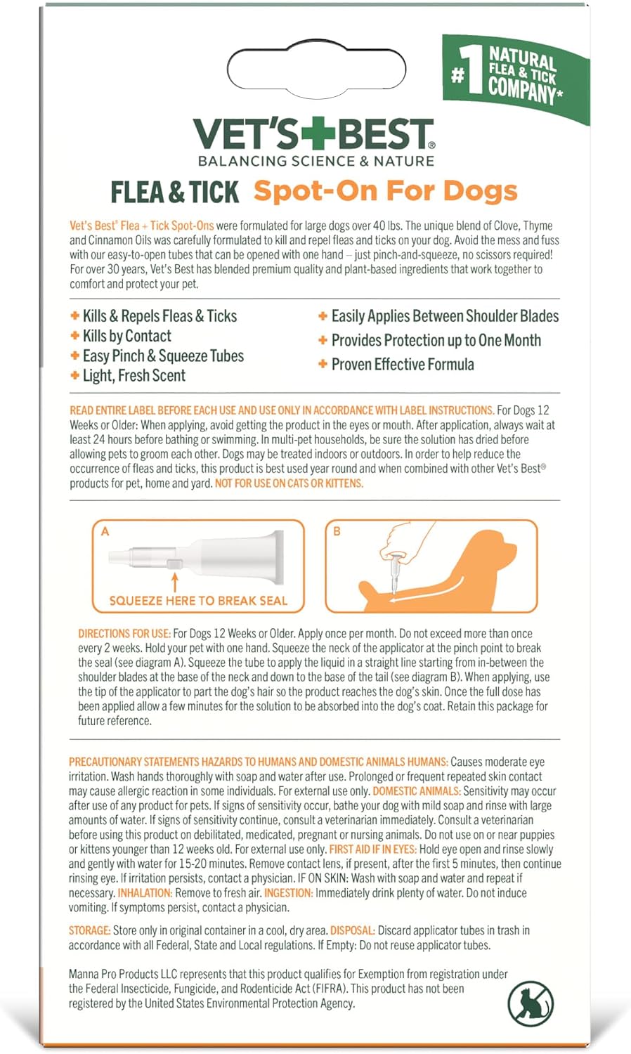 Flea & Tick Drops for Small Dogs, Spot On Treatment, 4mo Supply