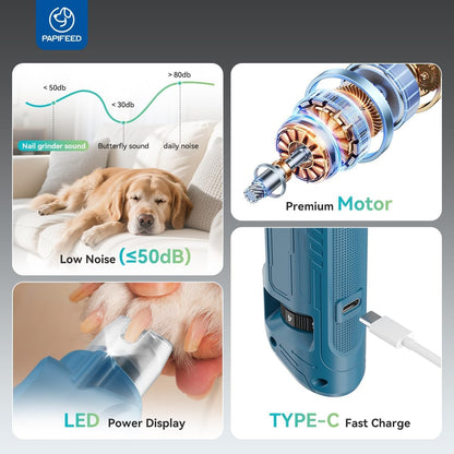 Dog Nail Grinder, Pet Nail Grinder with 6 Speeds Quiet Motor, LED Light and Dust Collection, Rechargeable Dog Nail Trimmer for Small Medium Large Dogs Cats, Type-C Grooming Kit