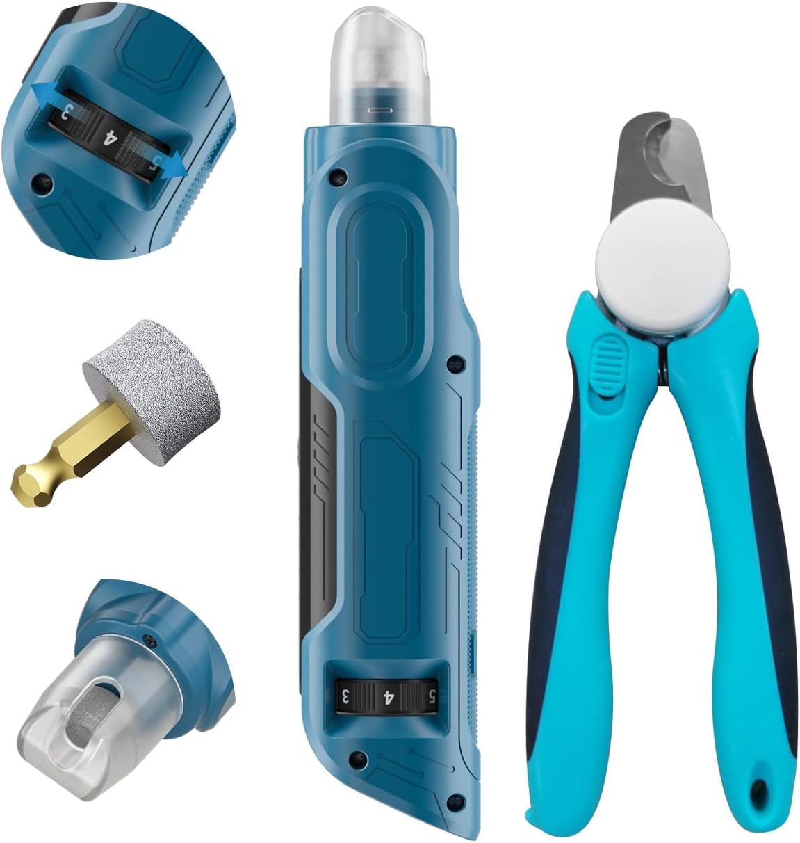 Dog Nail Grinder, Pet Nail Grinder with 6 Speeds Quiet Motor, LED Light and Dust Collection, Rechargeable Dog Nail Trimmer for Small Medium Large Dogs Cats, Type-C Grooming Kit