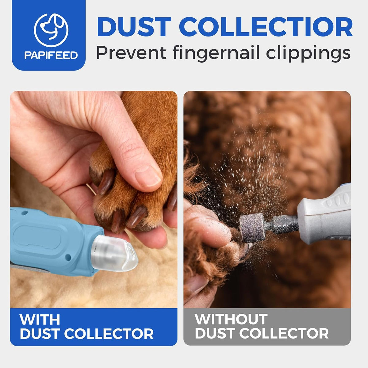 Dog Nail Grinder, Pet Nail Grinder with 6 Speeds Quiet Motor, LED Light and Dust Collection, Rechargeable Dog Nail Trimmer for Small Medium Large Dogs Cats, Type-C Grooming Kit