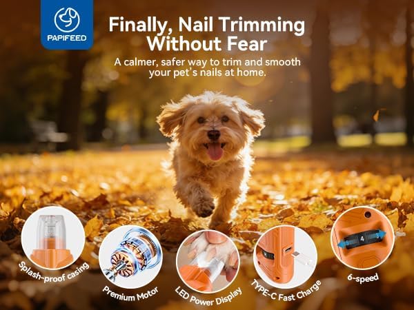Dog Nail Grinder, Pet Nail Grinder with 6 Speeds Quiet Motor, LED Light and Dust Collection, Rechargeable Dog Nail Trimmer for Small Medium Large Dogs Cats, Type-C Grooming Kit