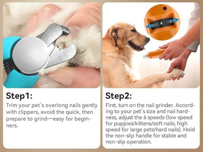 Dog Nail Grinder, Pet Nail Grinder with 6 Speeds Quiet Motor, LED Light and Dust Collection, Rechargeable Dog Nail Trimmer for Small Medium Large Dogs Cats, Type-C Grooming Kit