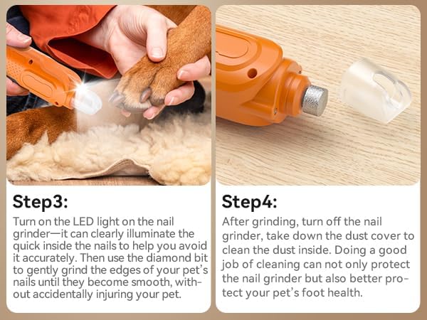 Dog Nail Grinder, Pet Nail Grinder with 6 Speeds Quiet Motor, LED Light and Dust Collection, Rechargeable Dog Nail Trimmer for Small Medium Large Dogs Cats, Type-C Grooming Kit