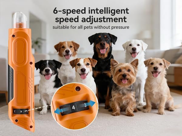 Dog Nail Grinder, Pet Nail Grinder with 6 Speeds Quiet Motor, LED Light and Dust Collection, Rechargeable Dog Nail Trimmer for Small Medium Large Dogs Cats, Type-C Grooming Kit