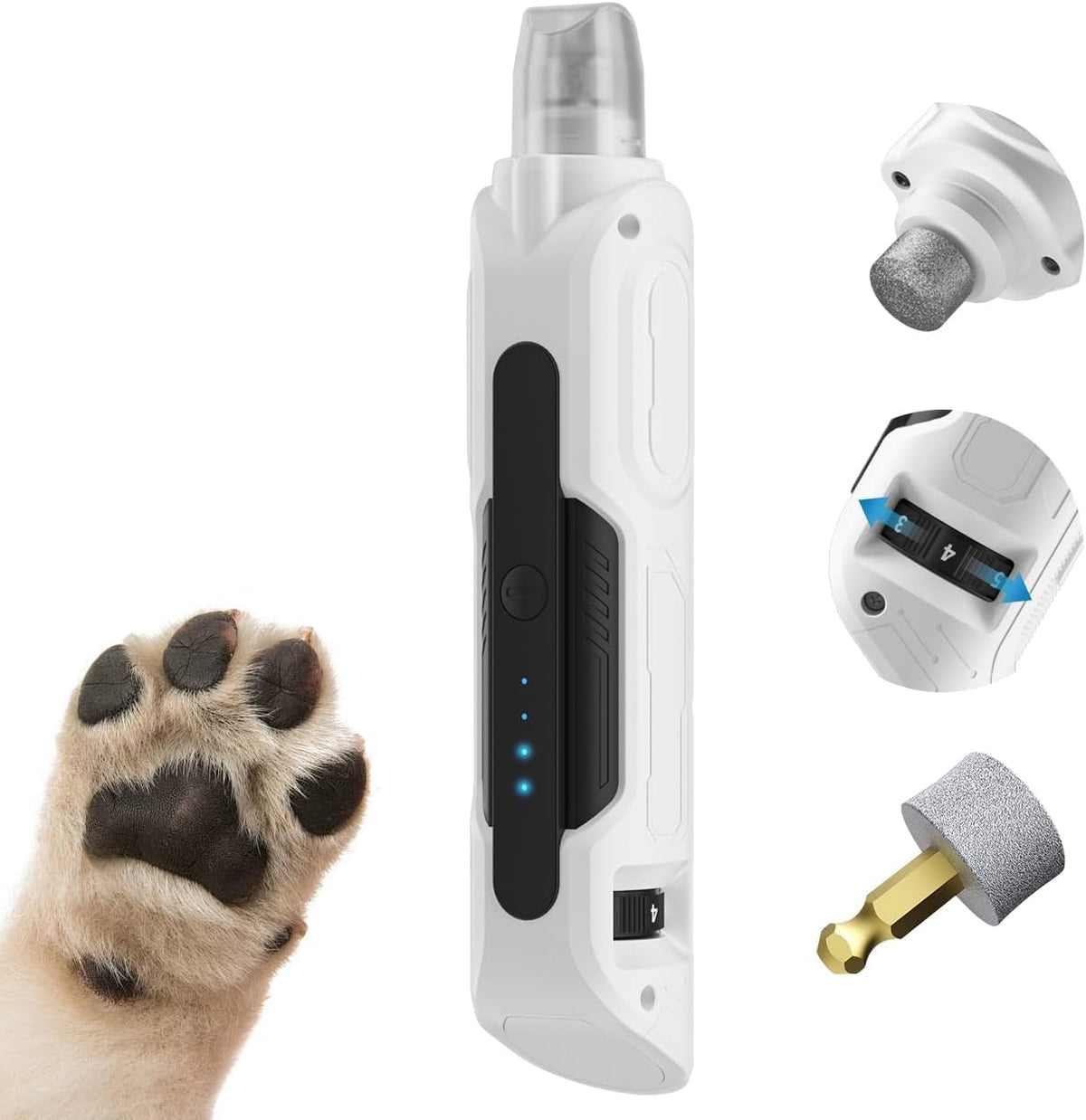 Dog Nail Grinder, Pet Nail Grinder with 6 Speeds Quiet Motor, LED Light and Dust Collection, Rechargeable Dog Nail Trimmer for Small Medium Large Dogs Cats, Type-C Grooming Kit