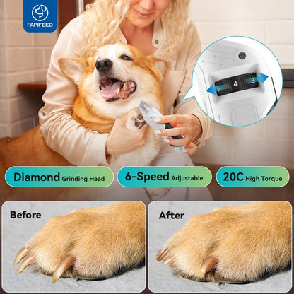 Dog Nail Grinder, Pet Nail Grinder with 6 Speeds Quiet Motor, LED Light and Dust Collection, Rechargeable Dog Nail Trimmer for Small Medium Large Dogs Cats, Type-C Grooming Kit
