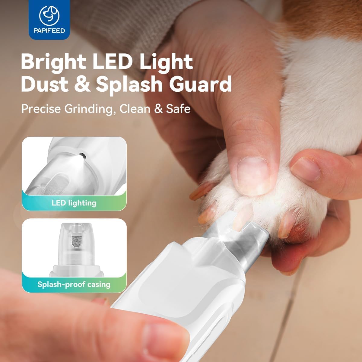 Dog Nail Grinder, Pet Nail Grinder with 6 Speeds Quiet Motor, LED Light and Dust Collection, Rechargeable Dog Nail Trimmer for Small Medium Large Dogs Cats, Type-C Grooming Kit