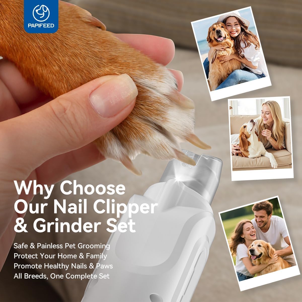 Dog Nail Grinder, Pet Nail Grinder with 6 Speeds Quiet Motor, LED Light and Dust Collection, Rechargeable Dog Nail Trimmer for Small Medium Large Dogs Cats, Type-C Grooming Kit