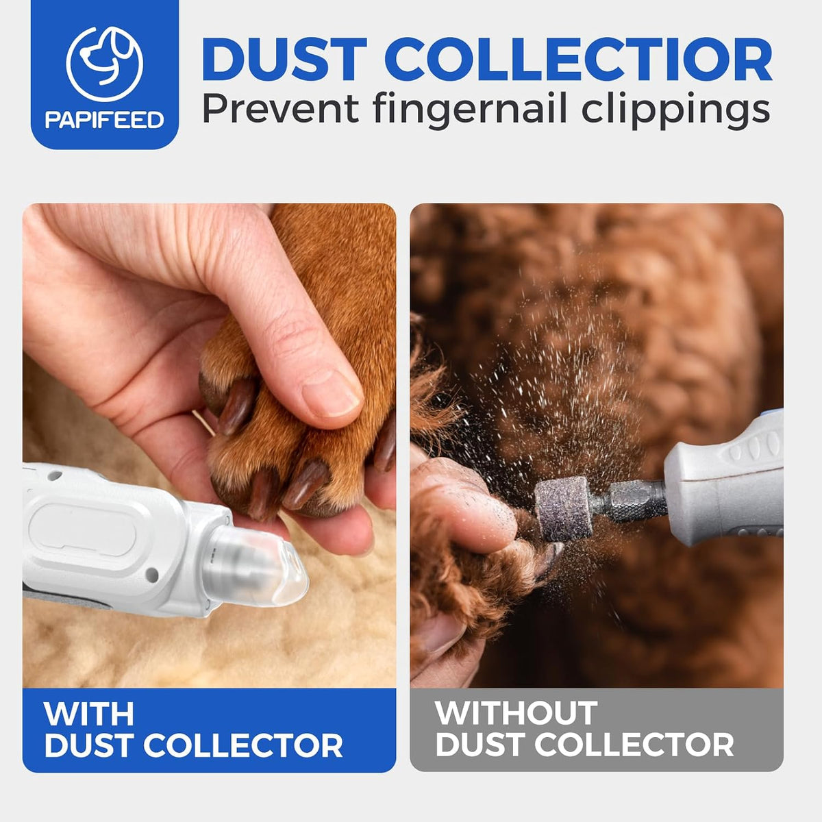 Dog Nail Grinder, Pet Nail Grinder with 6 Speeds Quiet Motor, LED Light and Dust Collection, Rechargeable Dog Nail Trimmer for Small Medium Large Dogs Cats, Type-C Grooming Kit