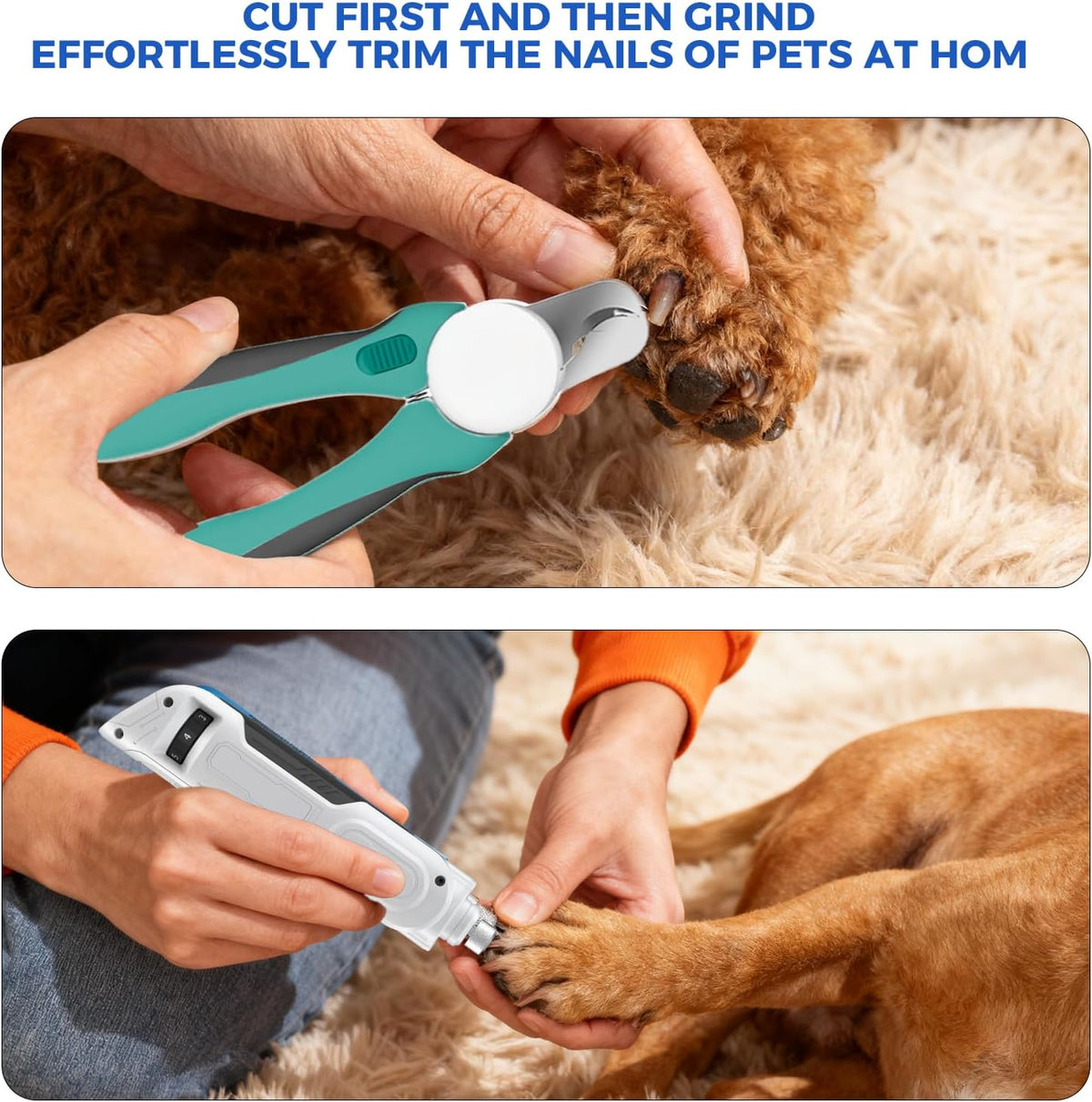 Dog Nail Grinder, Pet Nail Grinder with 6 Speeds Quiet Motor, LED Light and Dust Collection, Rechargeable Dog Nail Trimmer for Small Medium Large Dogs Cats, Type-C Grooming Kit