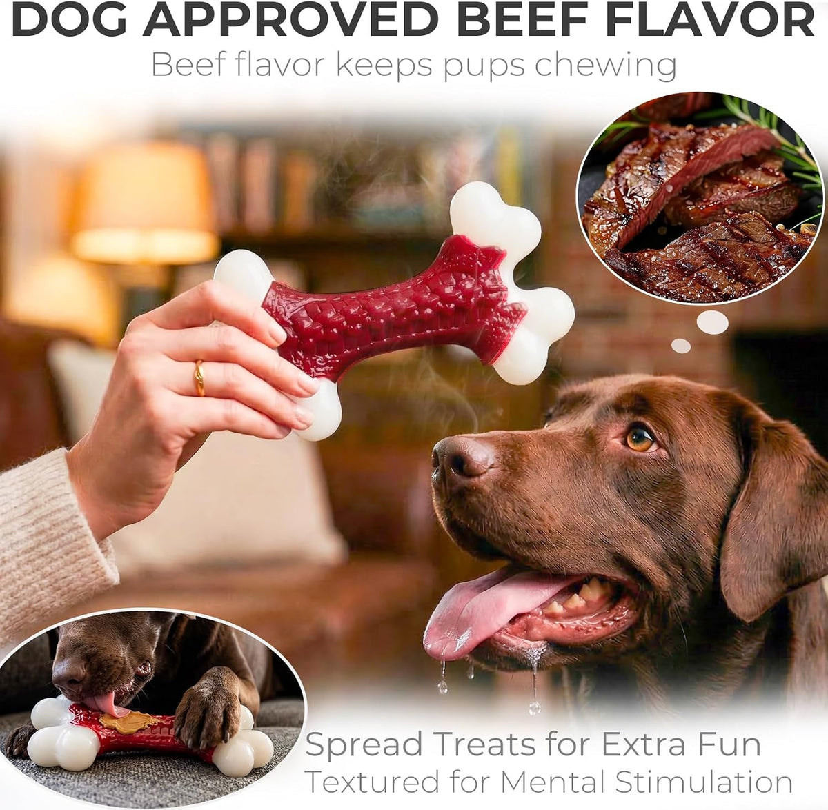 Kseroo Tough Dog Chew Toys for Aggressive Chewers 20-90lbs, Beef Flavored