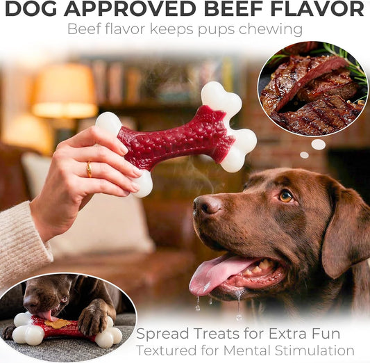 Kseroo Tough Dog Chew Toys for Aggressive Chewers 20-90lbs, Beef Flavored