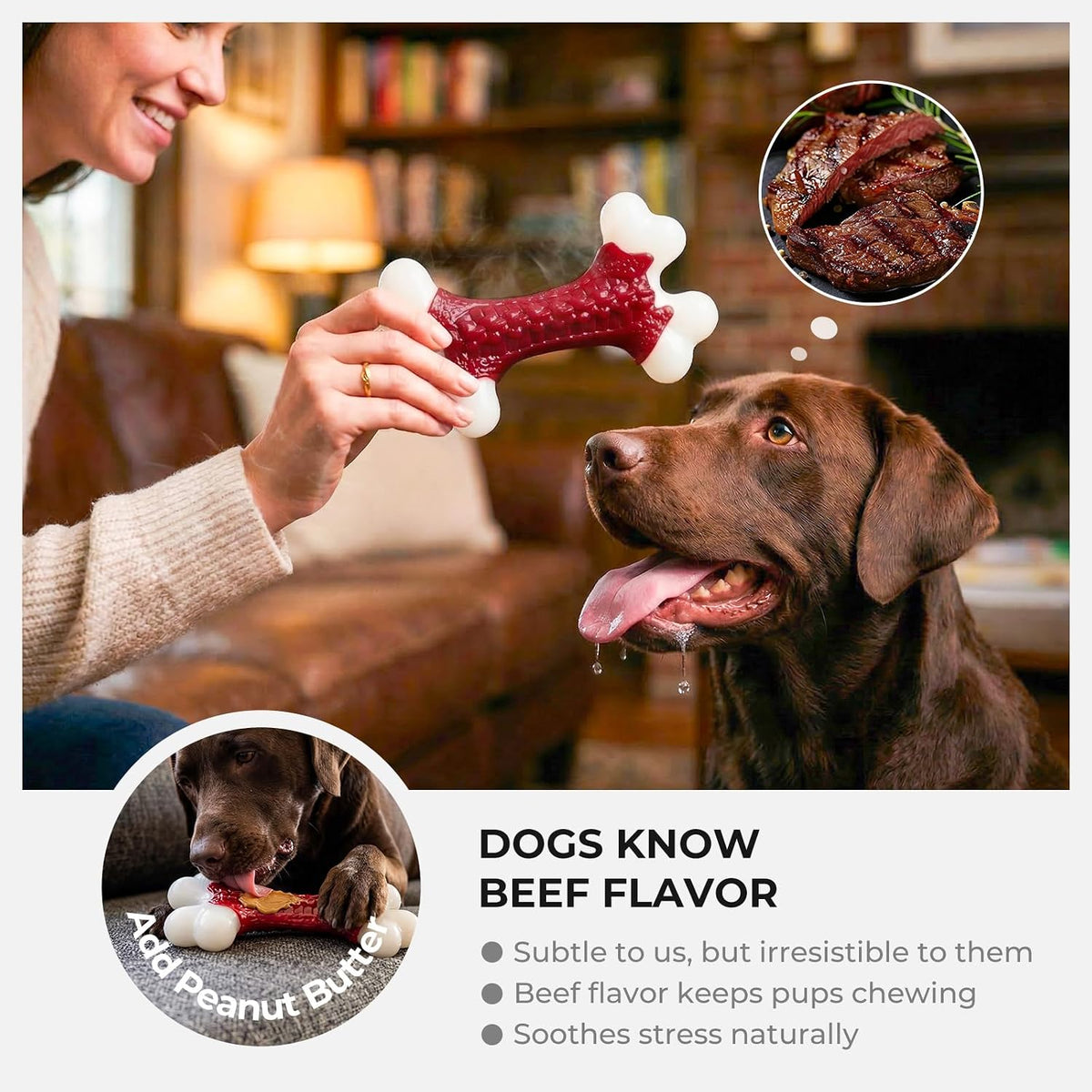 Kseroo Tough Dog Chew Toys for Aggressive Chewers 20-90lbs, Beef Flavored