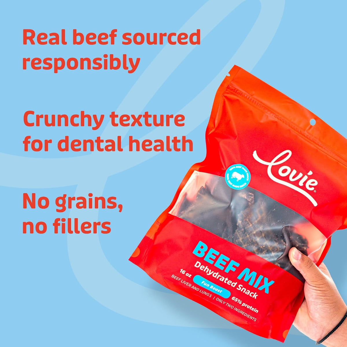 Beef Liver and Lung Dog Treats - Dehydrated Air Dried Soft Bites, High Protein, Two Ingredients, All Natural, 16 oz.